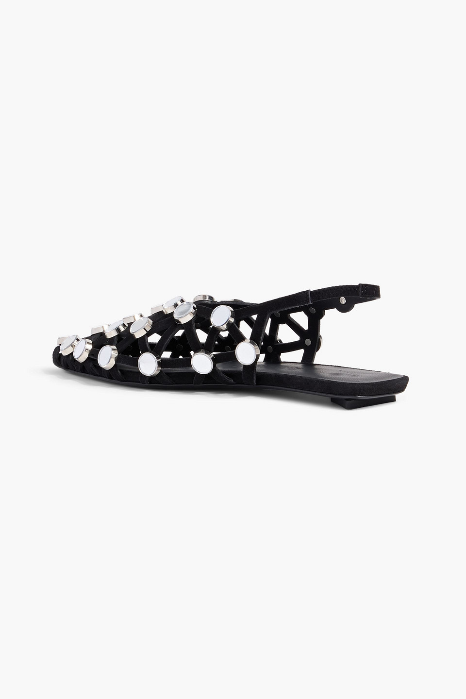 Attico Grid Embellished Suede Slingback Point-toe Flats In Black