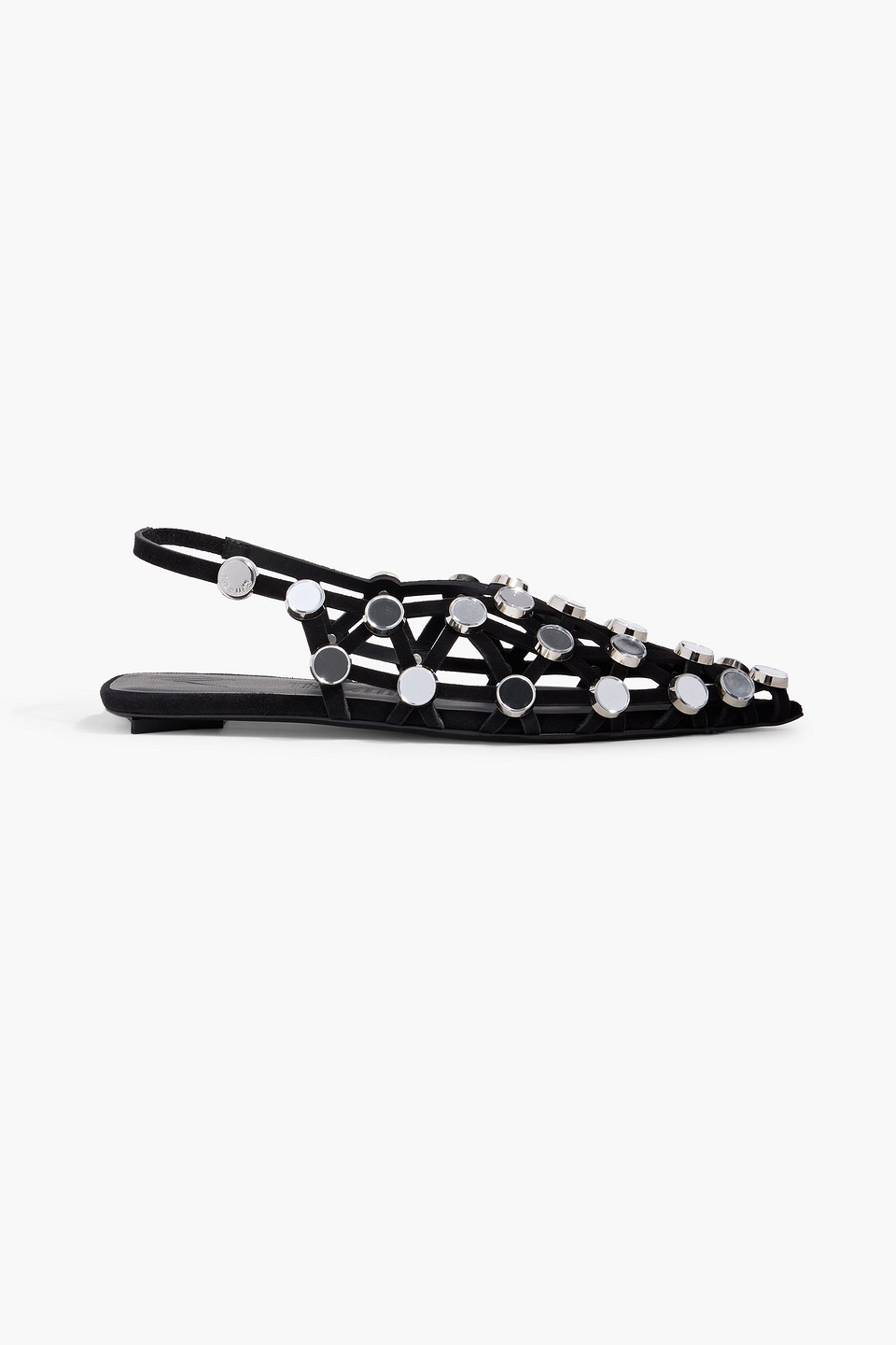 Attico Grid Embellished Suede Slingback Point-toe Flats In Black