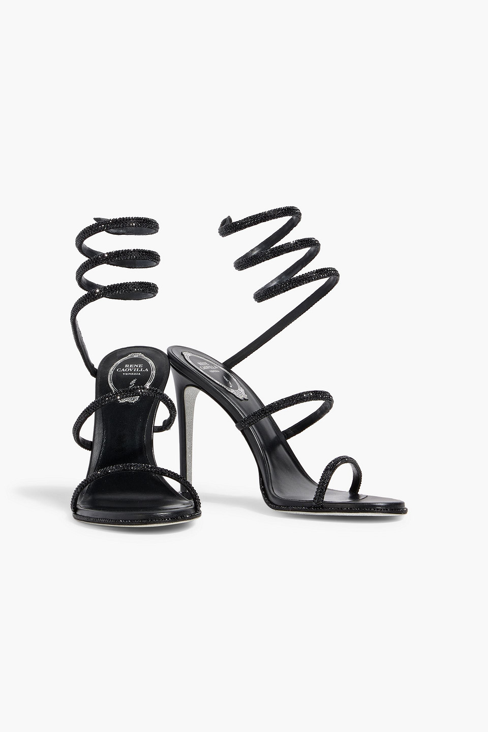 René Caovilla Spiral Strap Open Toe Sandals With Heel In Animal Print