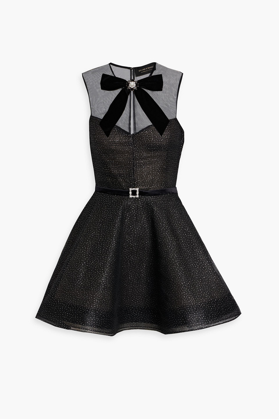 bronx and banco - charlotte bow-detailed glittered tulle mini dress - black - uk 8