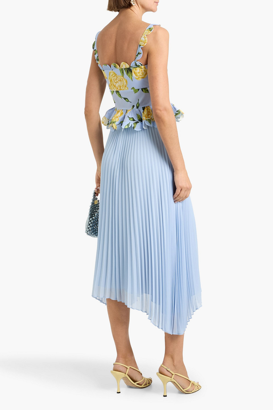  Oscar De La Renta - Cropped Oberteil Aus Popeline Aus Einer Baumwollmischung Mit Floralem Print Und Schößchen - Blau - Us 0 