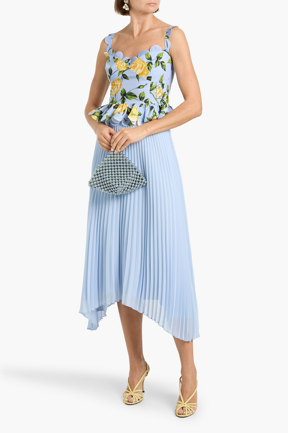  Oscar De La Renta - Cropped Oberteil Aus Popeline Aus Einer Baumwollmischung Mit Floralem Print Und Schößchen - Blau - Us 0 
