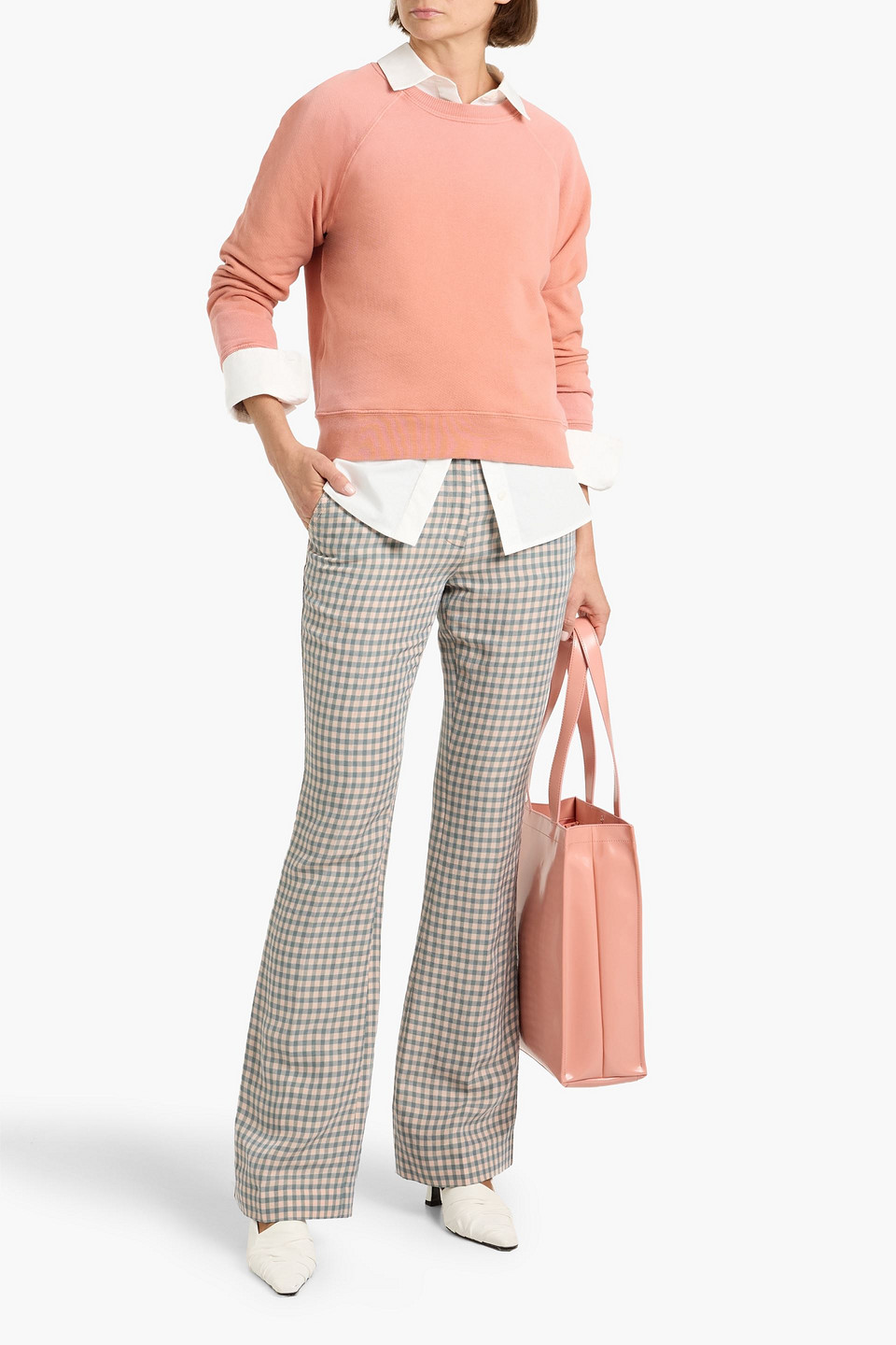 Acne Studios Gingham Linen-blend Jacquard Flared Pants In White