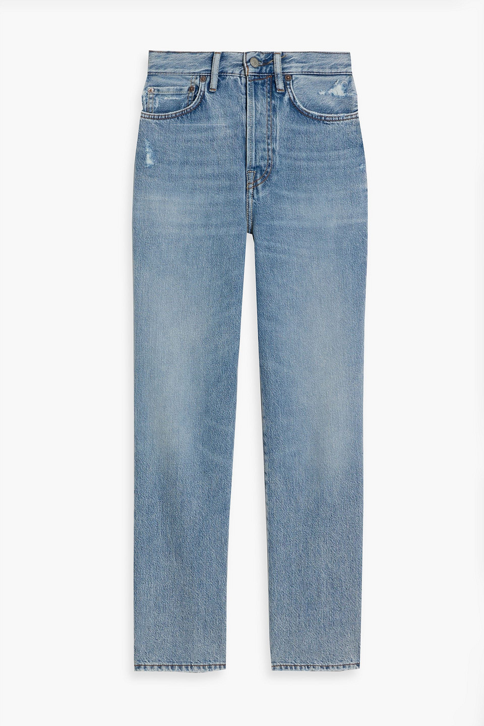 Acne Studios Cropped Distressed High-rise Straight-leg Jeans In Blue