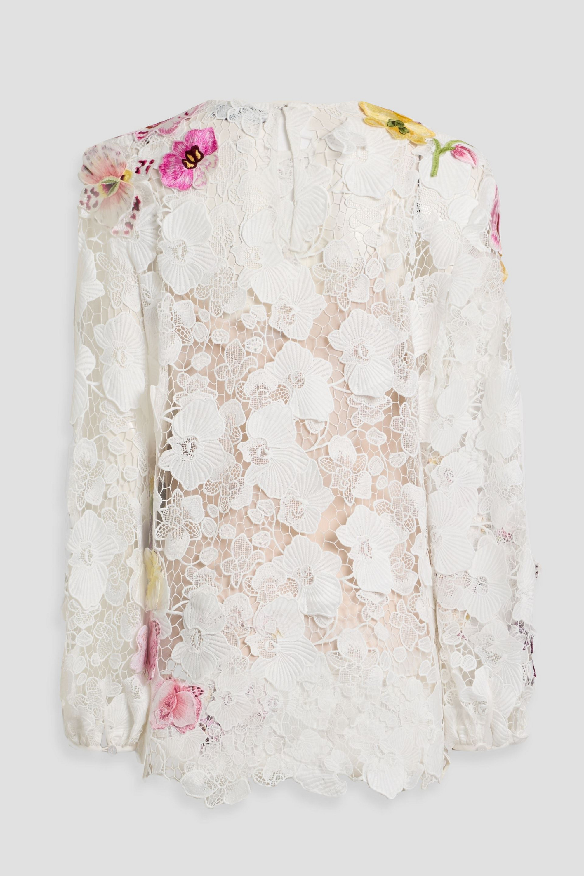 Oscar de la Renta Floral-appliquéd guipure lace top
