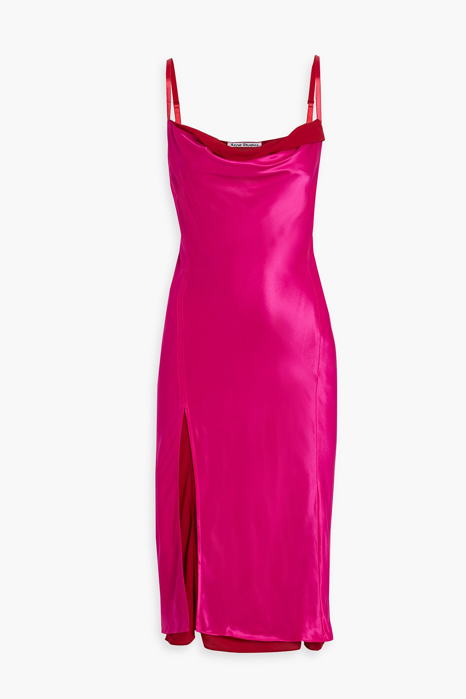 Acne Studios Layered Satin And Crepe Slip Dress In Pink