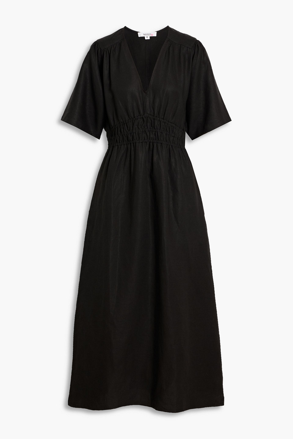 Lemlem Linen And Tencel™-blend Midi Dress In Black
