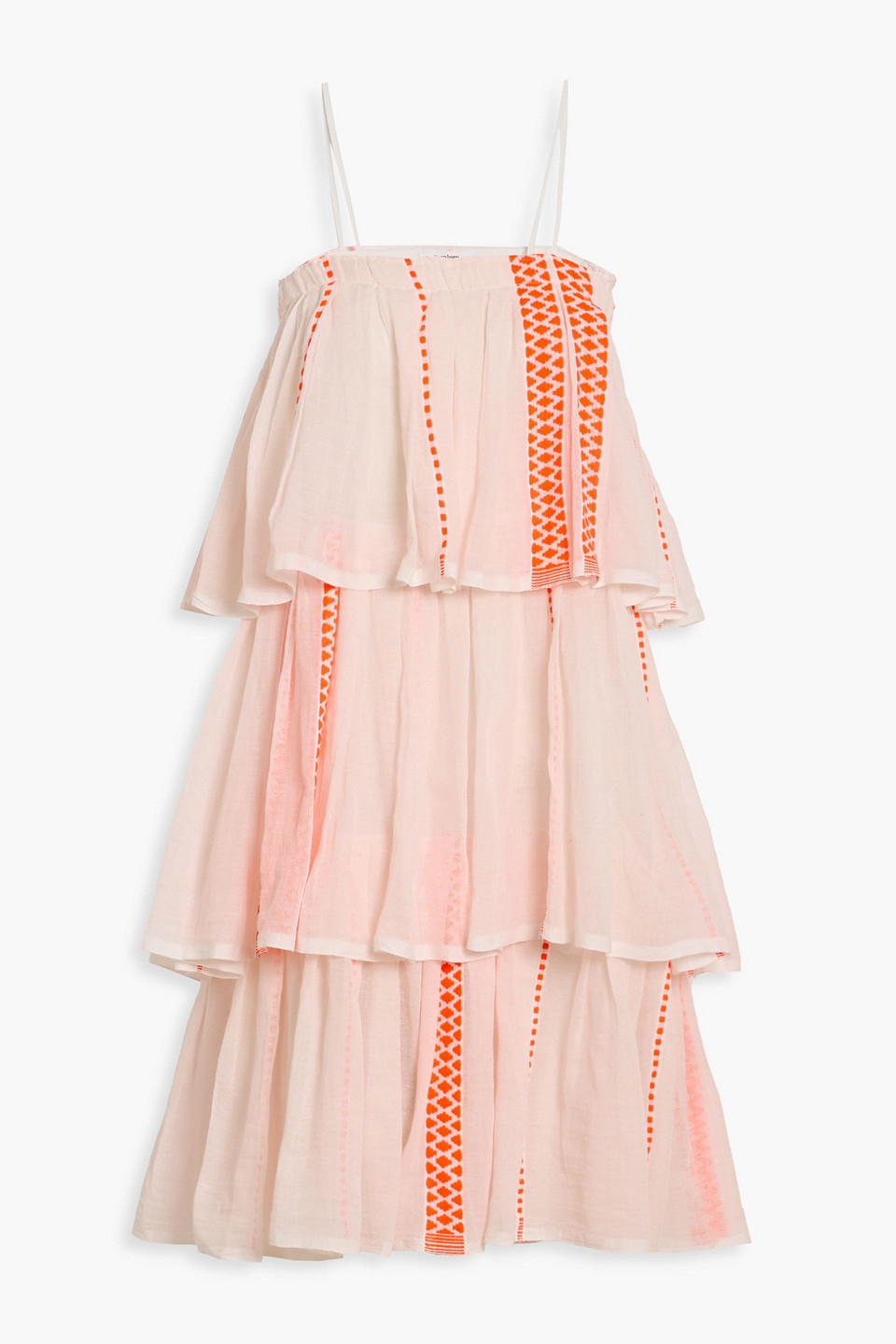 Lemlem Tiered Cotton-blend Jacquard Mini Dress In Multi