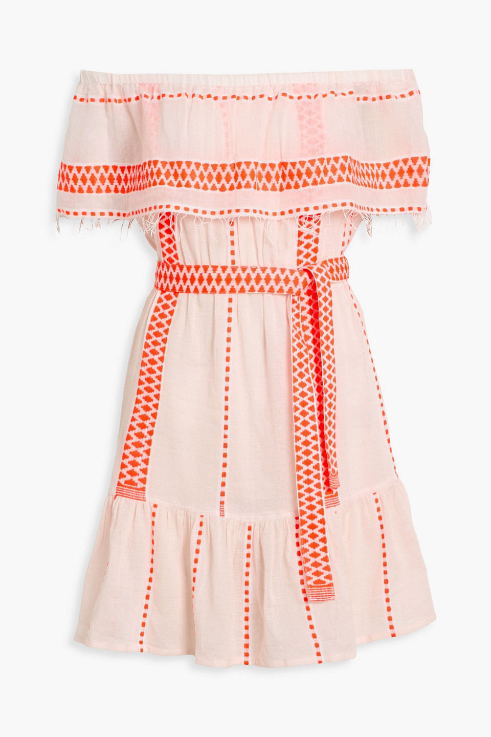 Lemlem Jemari Off-the-shoulder Ruffled Cotton-blend Mini Dress In Pink