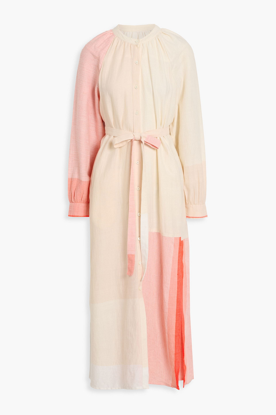 Lemlem Makeda Belted Color-block Cotton-blend Maxi Shirt Dress In Multi
