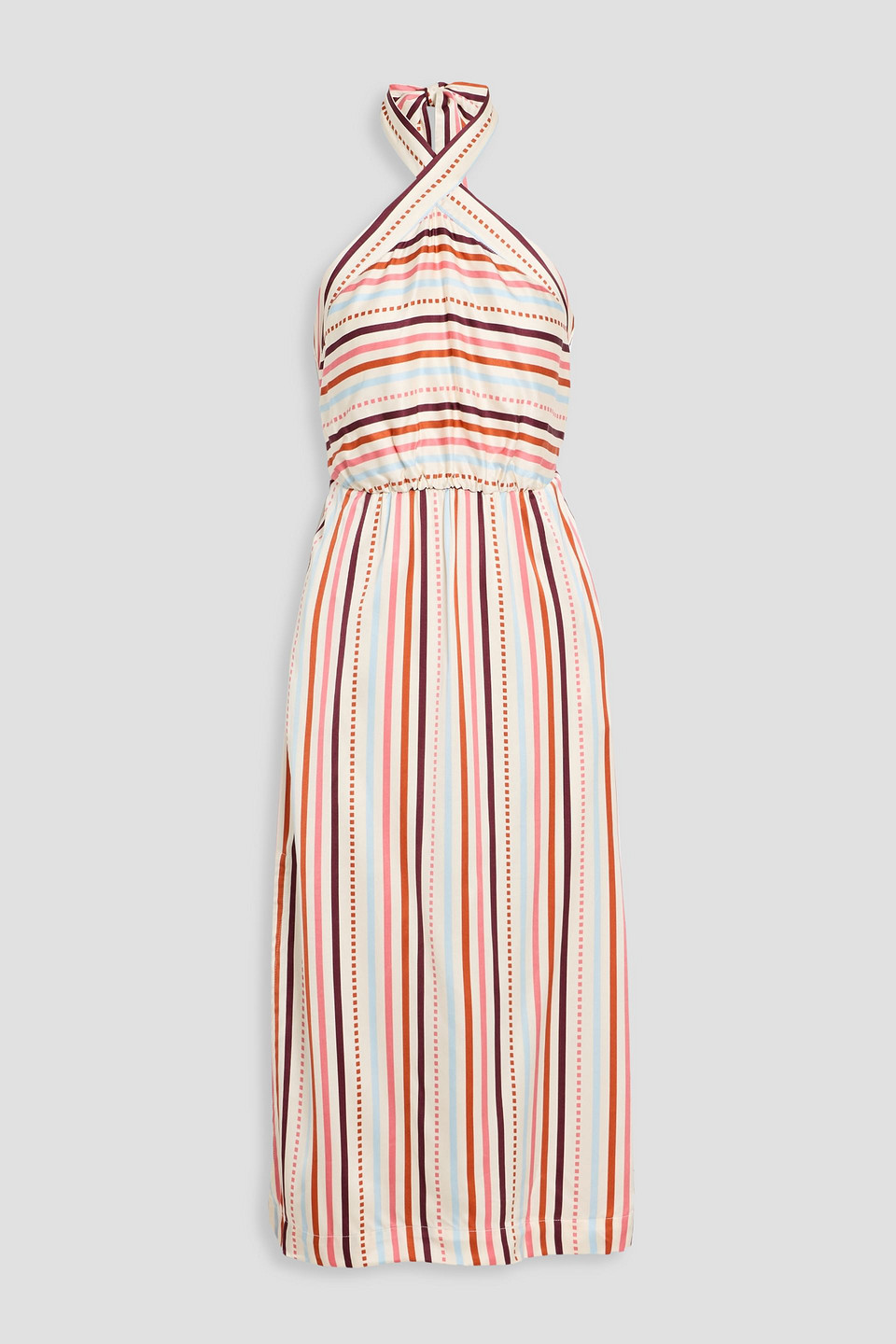 Lemlem Ajani Striped Charmeuse Halterneck Midi Dress In Multi