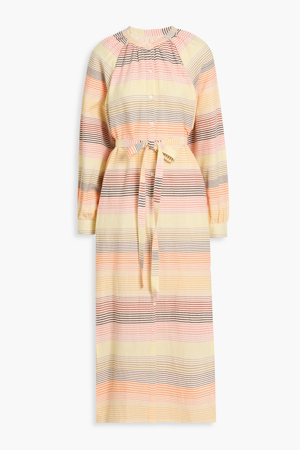 Lemlem Makeda Belted Striped Cotton-blend Maxi Shirt Dress In Multi