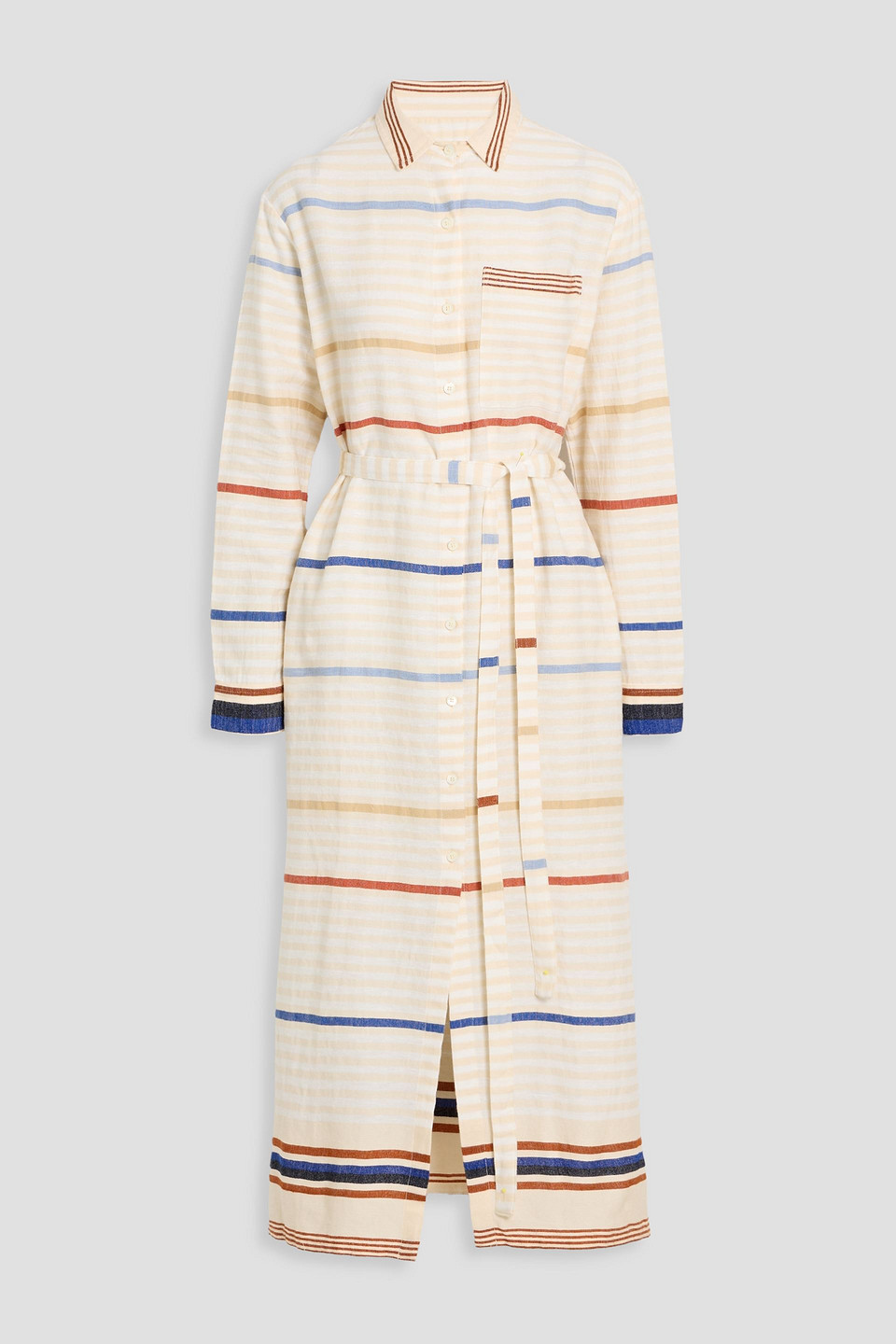 Lemlem Belted Striped Cotton-blend Gauze Midi Shirt Dress In White