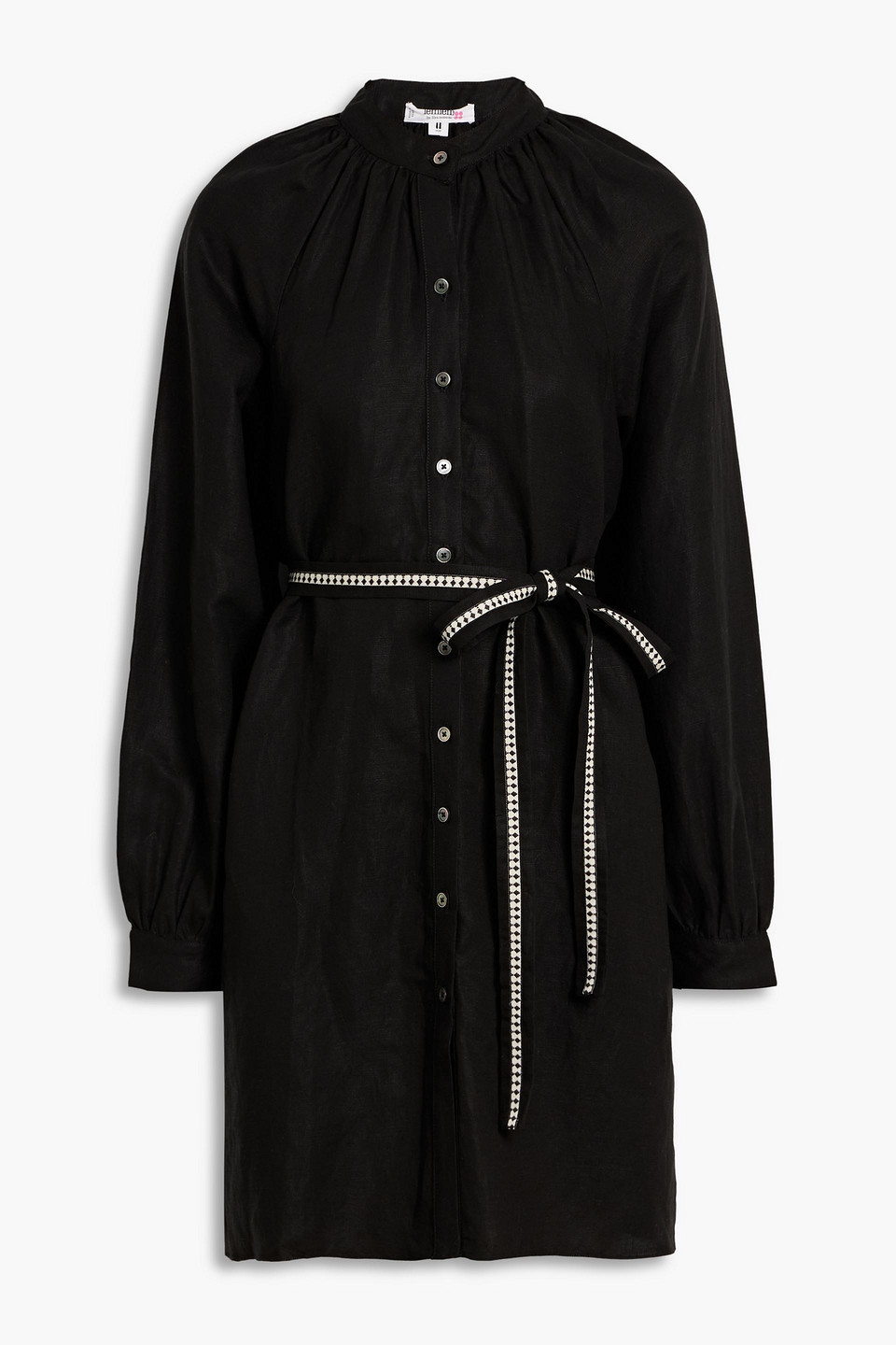 Lemlem Belted Linen And Tencel™-blend Mini Dress In Black