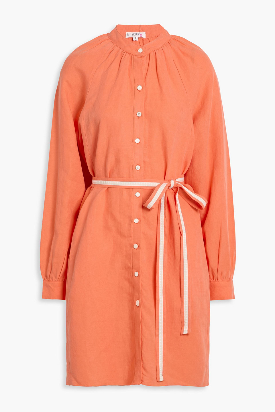 Lemlem Belted Linen And Tencel™-blend Mini Dress In Orange