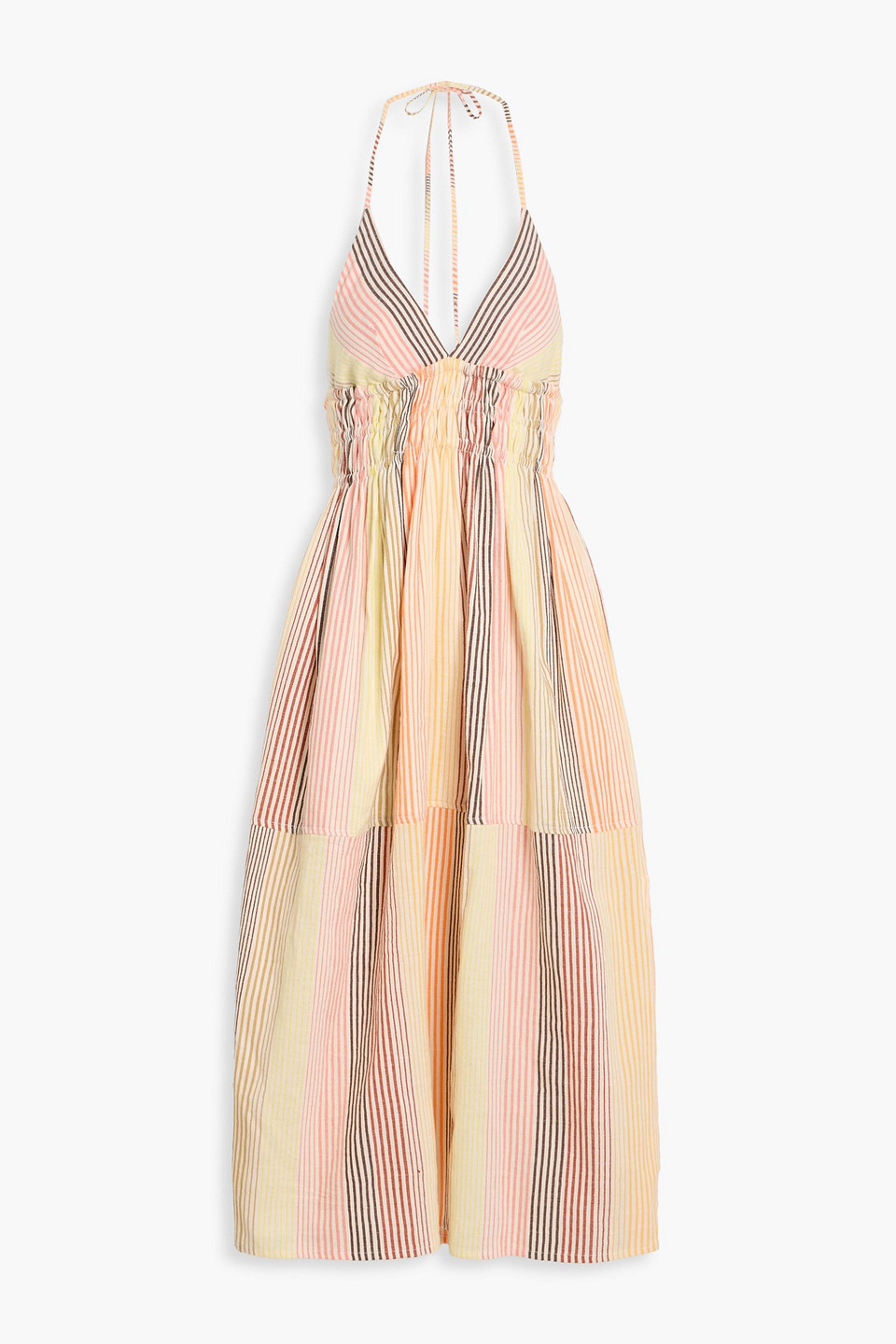 Lemlem Gete Striped Cotton And Linen-blend Gauze Halterneck Midi Dress In Multi