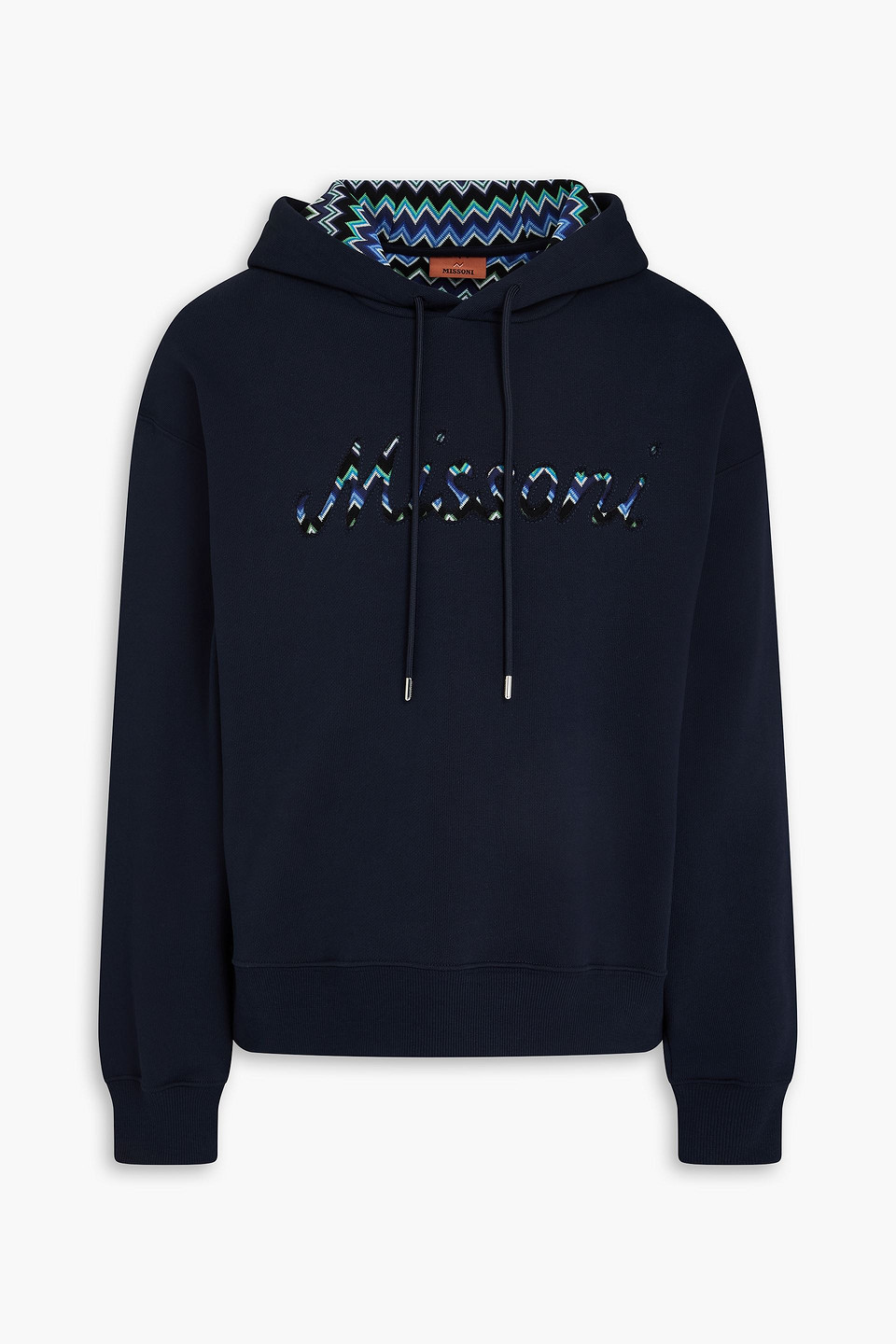 missoni - crochet-trimmed french cotton-terry hoodie - blue - s