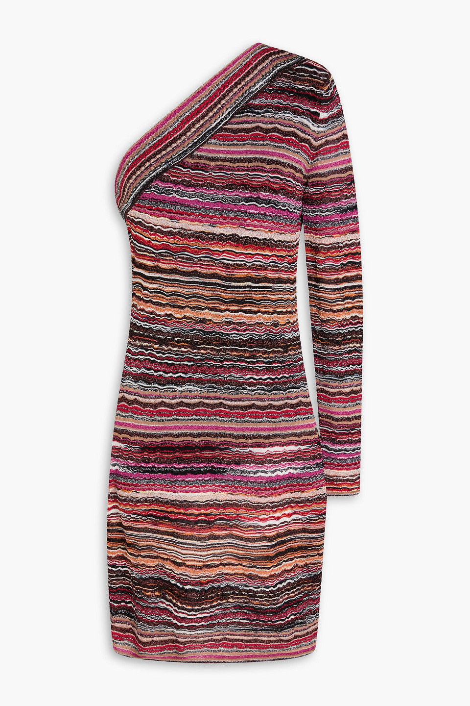 Missoni One-sleeve Metallic Crochet-knit Mini Dress In Multi