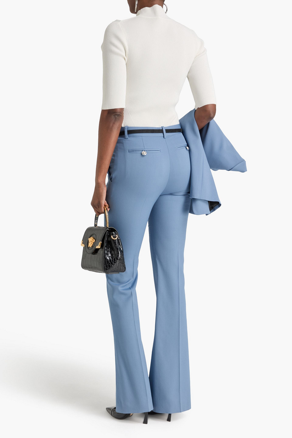  Versace - Wool-blend Twill Flared Pants - Blue - It 38 