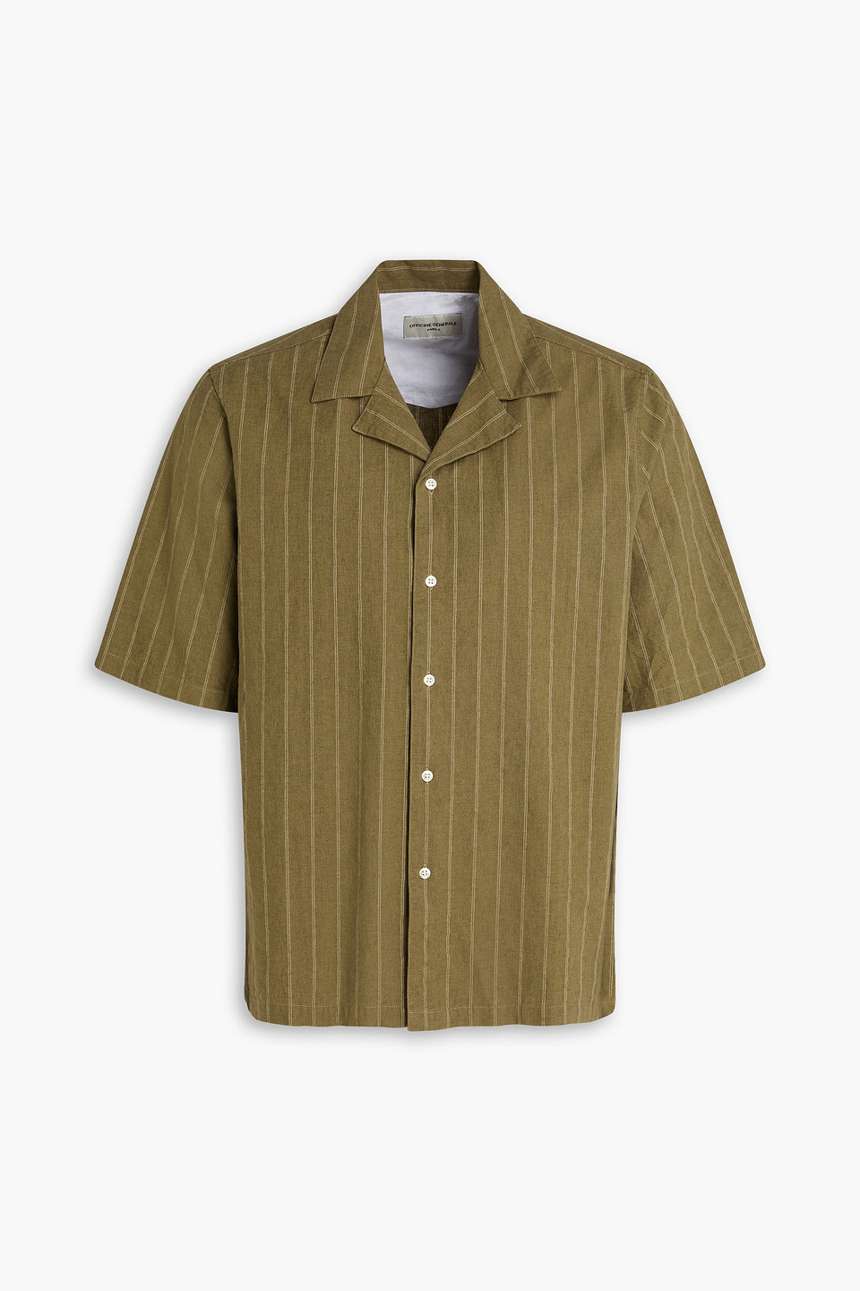 officine générale - eren striped woven shirt - green - m