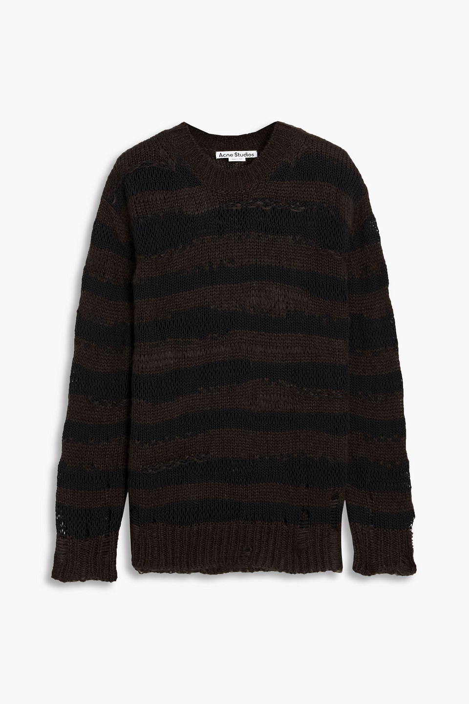 Acne Studios Distressed Striped Knitted Sweater In Brown