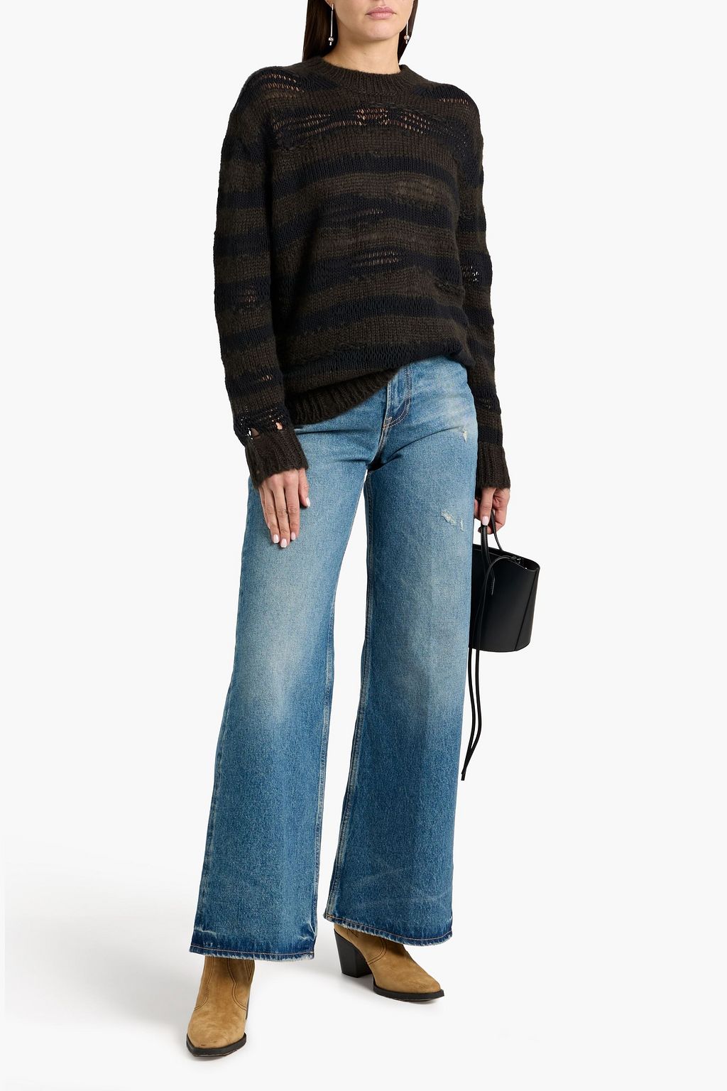 ACNE STUDIOS Distressed striped knitted sweater | THE OUTNET ACNE STUDIOS Distressed striped knitted sweater | THE OUTNET