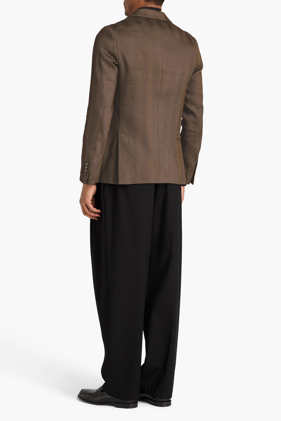  Officine Générale - Doppelreihiger Blazer „leon“ Aus Einer Leinen-baumwollmischung Mit Fischgratmuster - Braun - It 46 
