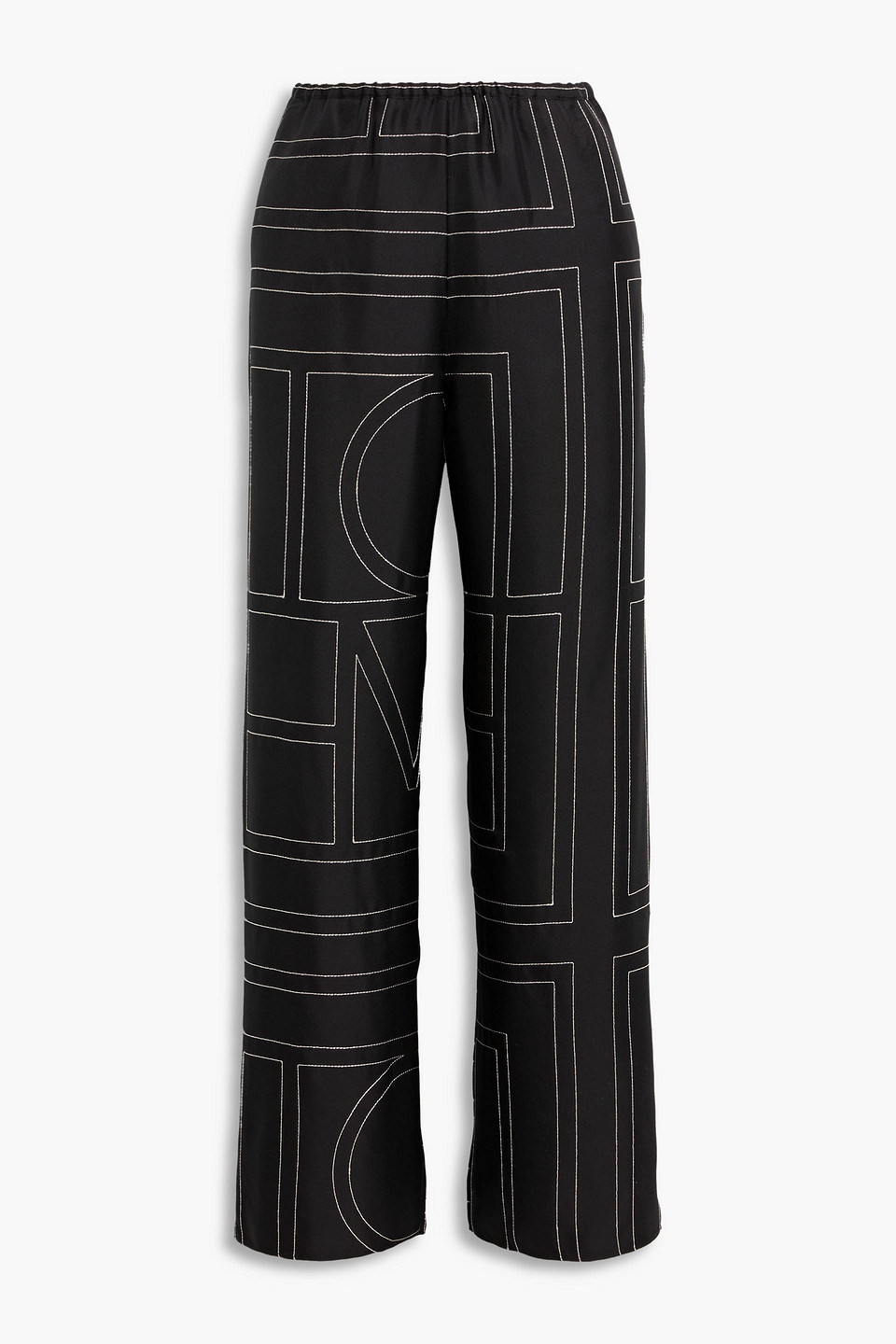 Totême Toteme Women Silk Trousers With Monogram Logo Embroidery In Black