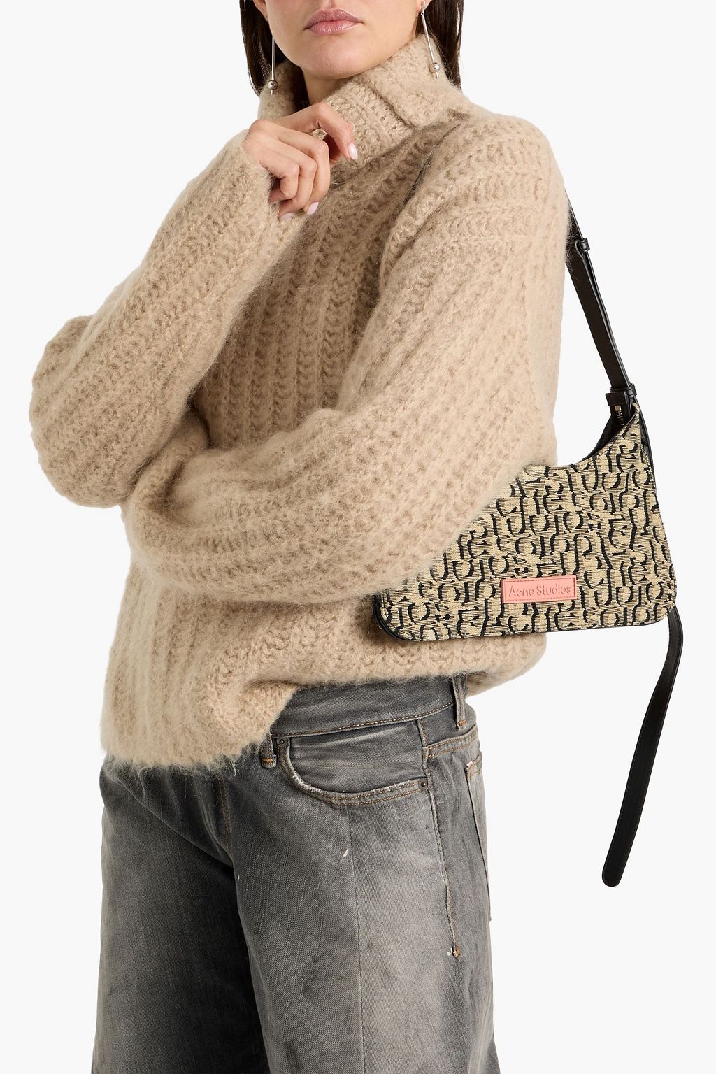 ACNE STUDIOS Platt leather-trimmed jacquard shoulder bag | THE OUTNET