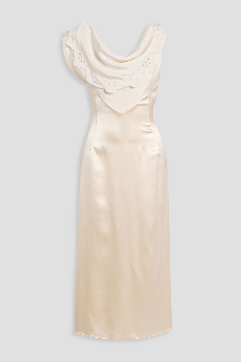 altuzarra - fragolina draped broderie anglaise-trimmed silk-satin midi dress - white - fr 36