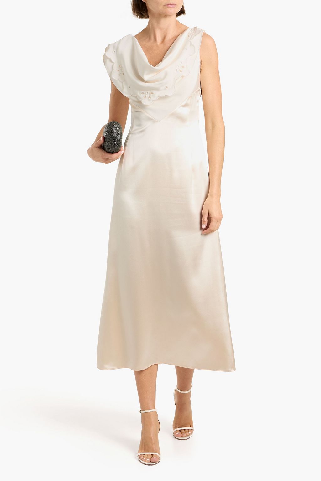Altuzarra Fragolina draped broderie anglaise-trimmed silk-satin midi dress - Women - Cream Dresses - FR 36