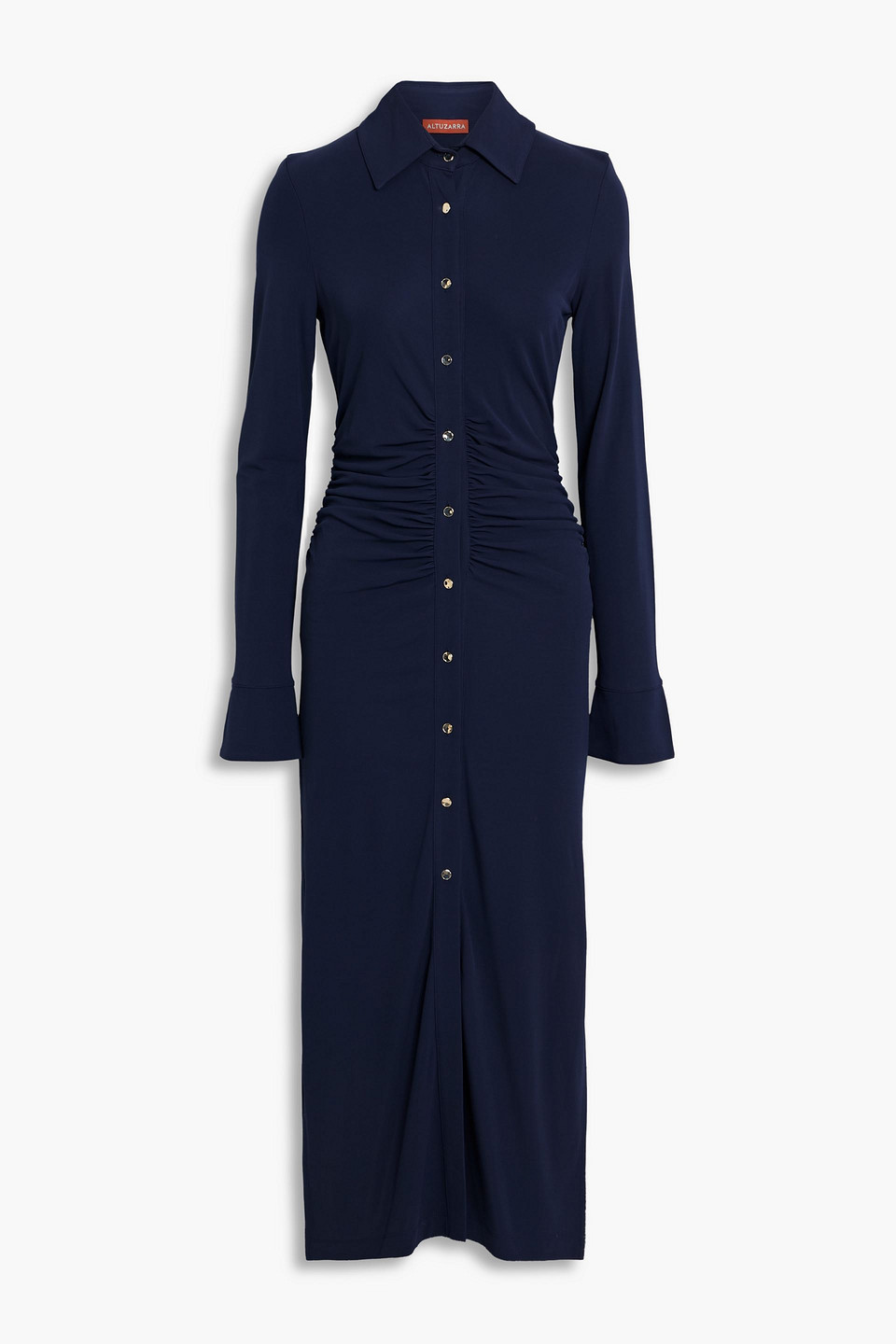 altuzarra - claudia ruched crepe midi shirt dress - blue - fr 38