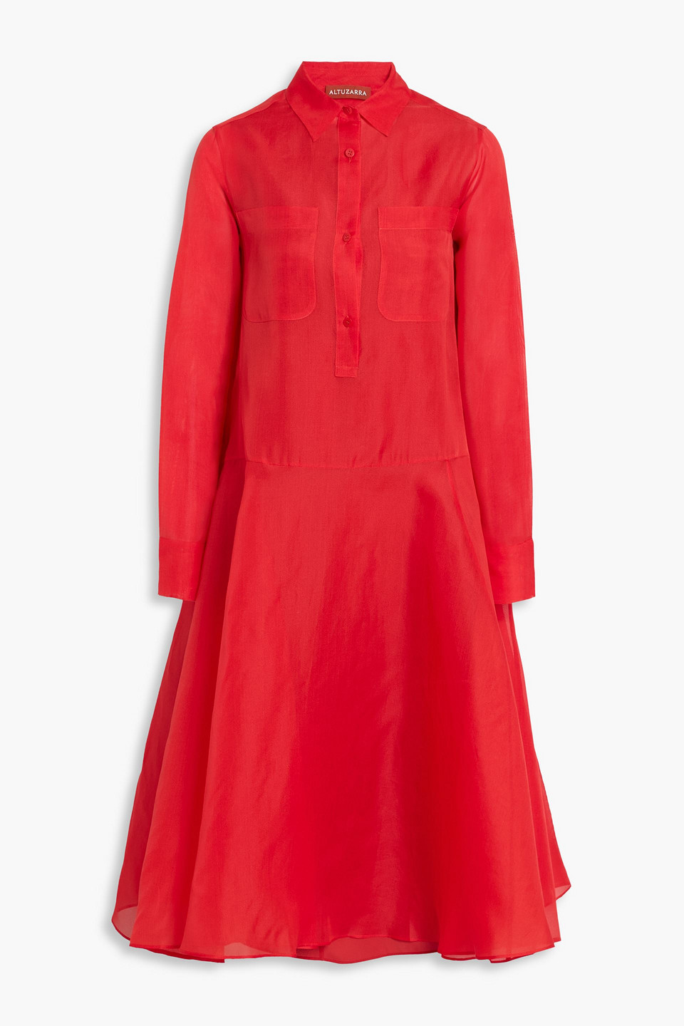 altuzarra - silk-organza midi shirt dress - red - fr 36