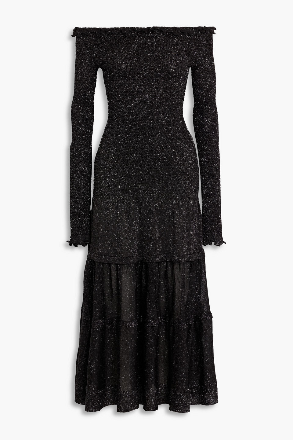 altuzarra - polly off-shoulder metallic stretch-knit midi dress - black - s