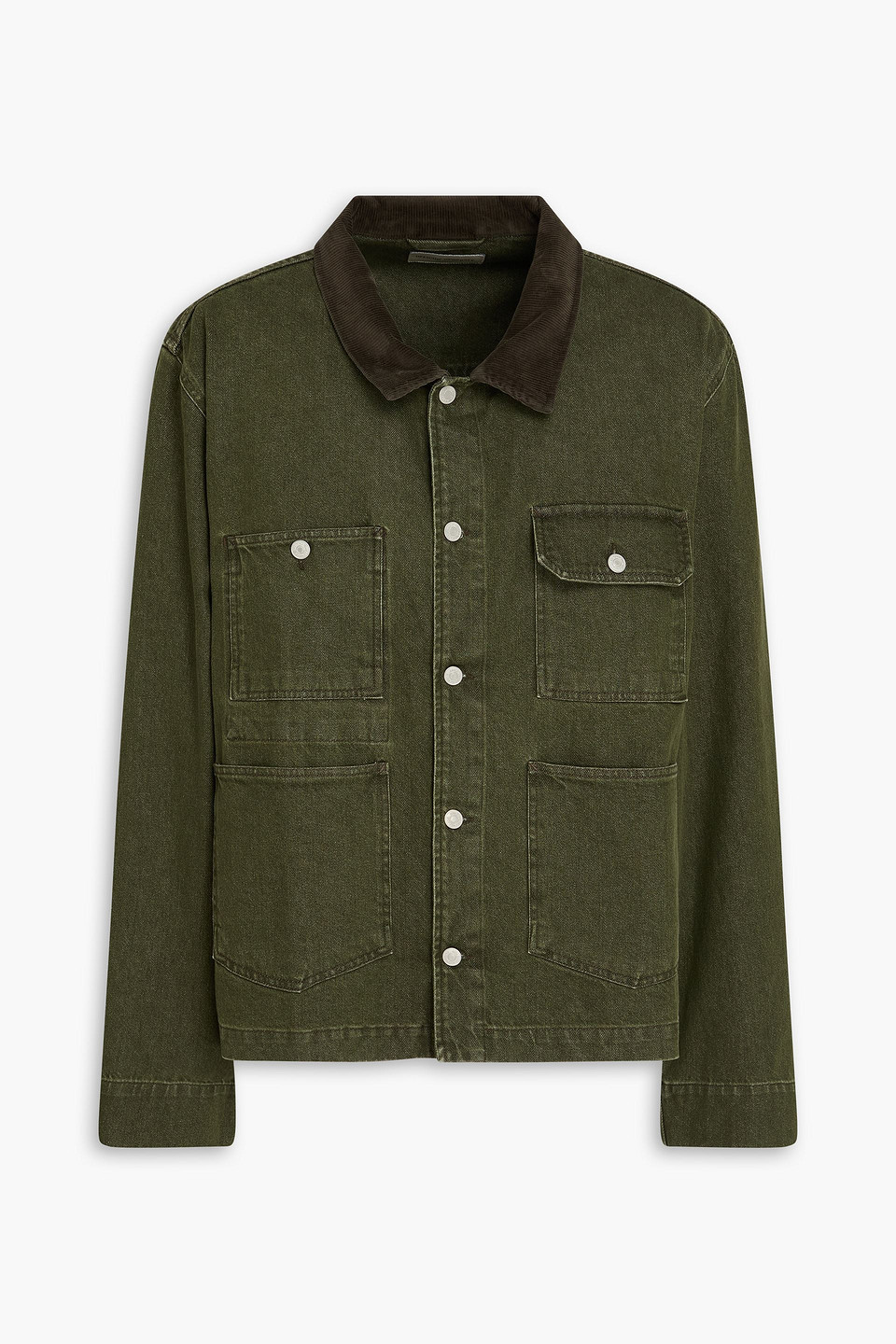 officine générale - elvir corduroy-trimmed denim jacket - green - xs