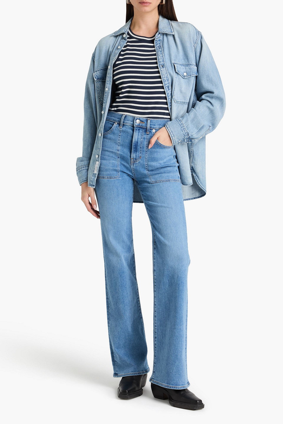  Veronica Beard - Crosbie Hoch Sitzende Cropped Jeans Mit Weitem Bein In Ausgewaschener Optik - Blau - 25 