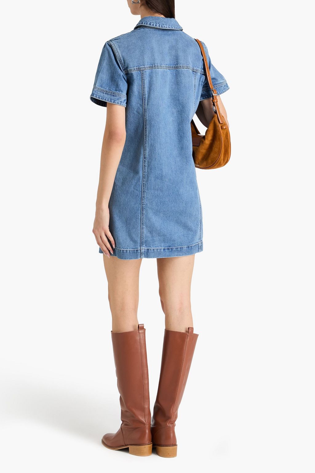 veronica beard denim mini dress Veronica Beard Paige Short-Sleeve Denim Mini Dress