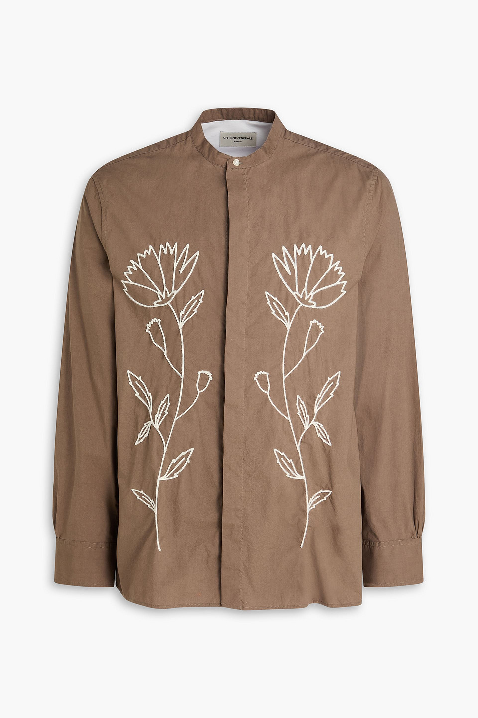officine générale - gaston embroidered cotton-poplin shirt - brown - xs