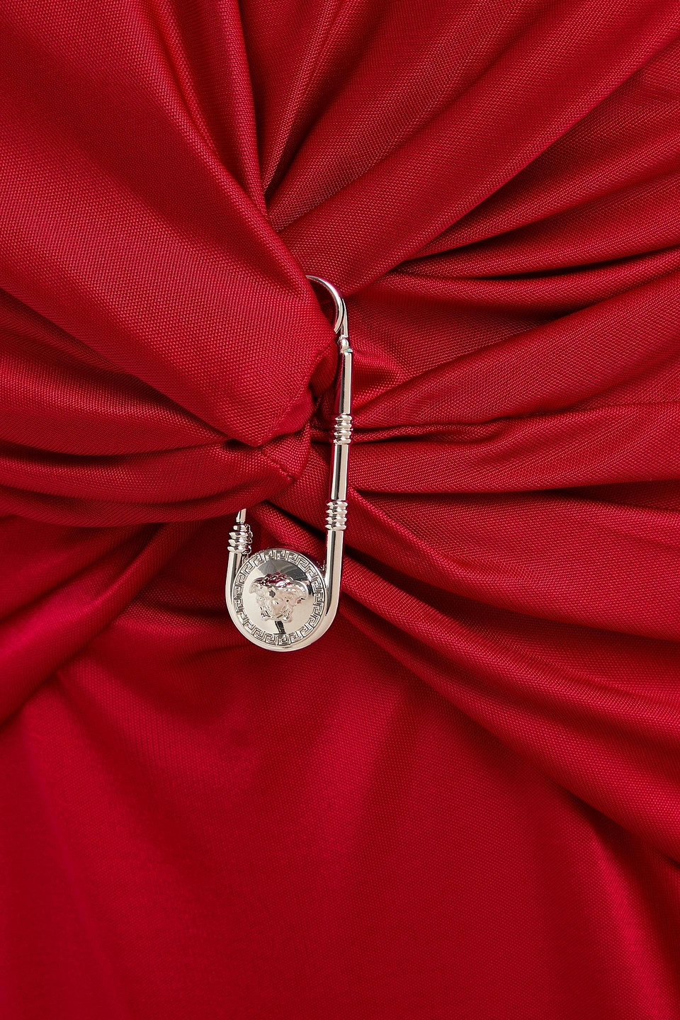 Versace Embellished Twisted Satin-jersey Dress In Red