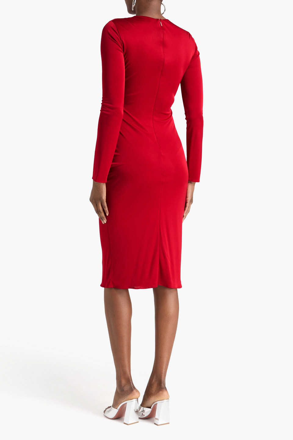 Versace Embellished Twisted Satin-jersey Dress In Red