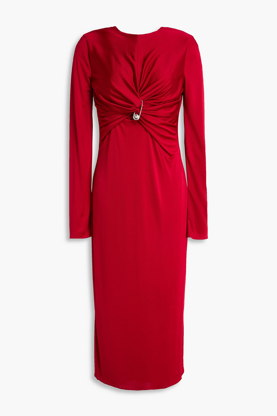 Versace Embellished Twisted Satin-jersey Dress In Red