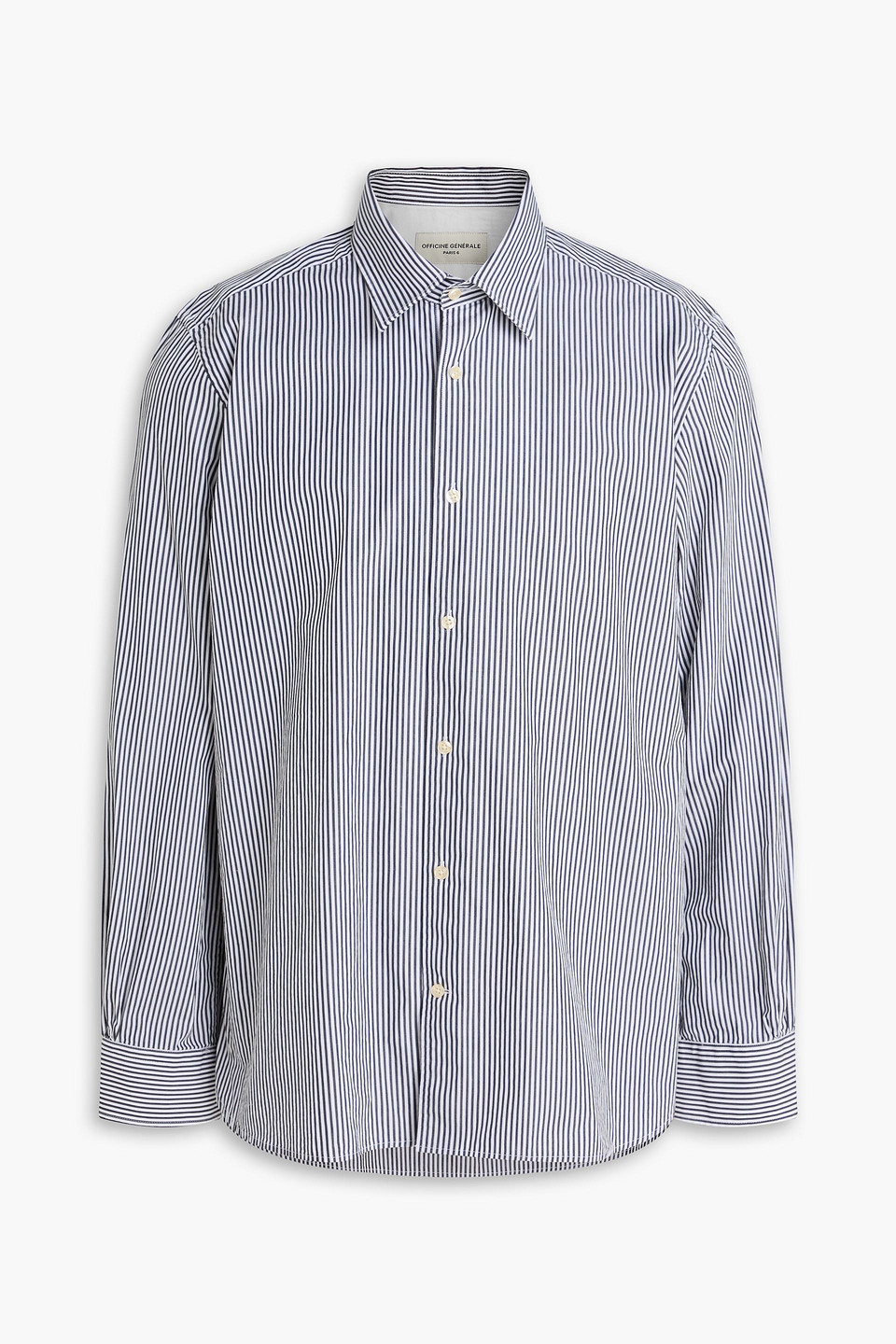 officine générale - giacomo striped cotton-poplin shirt - black - xs