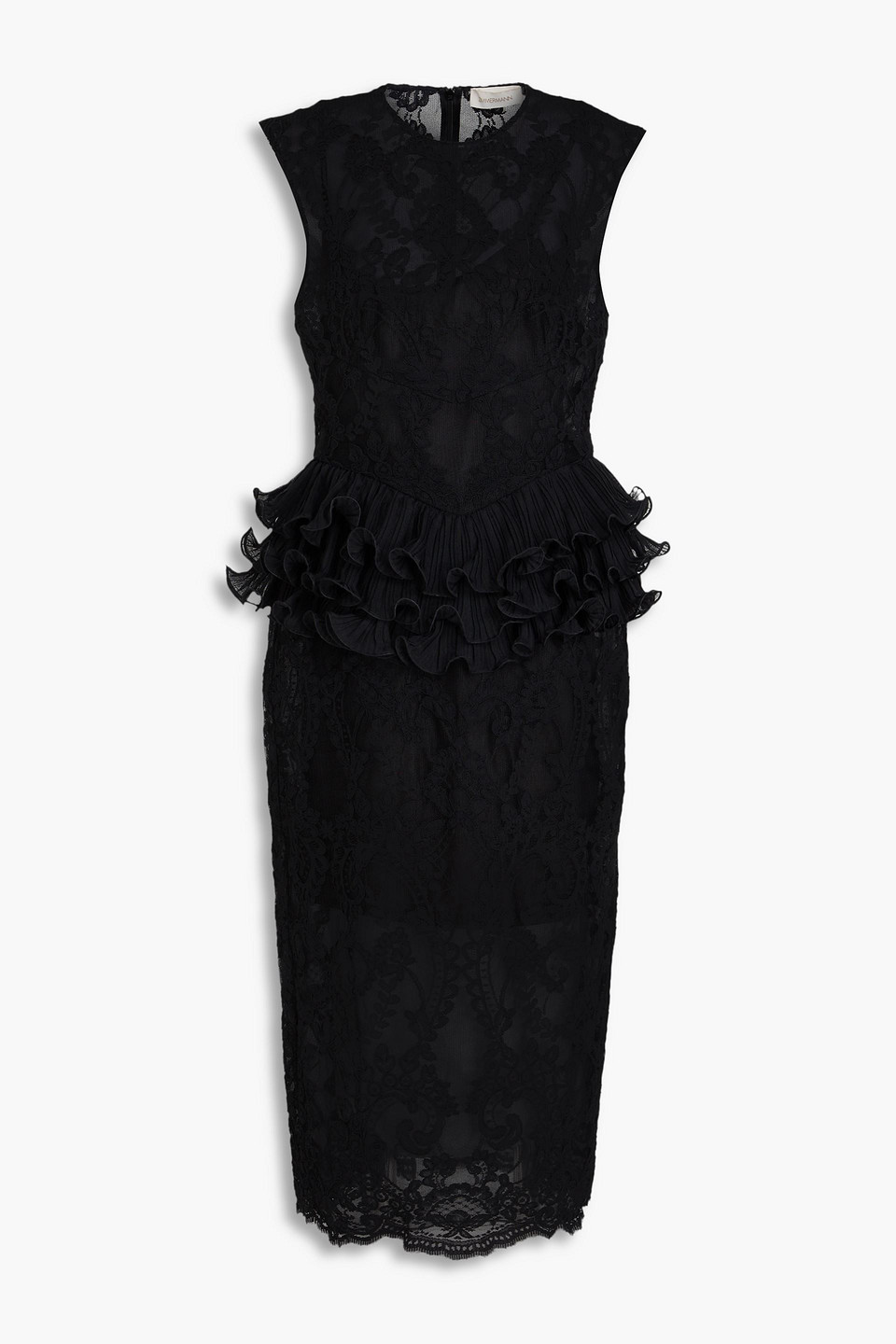 zimmermann - tiered corded lace midi dress - black - 1
