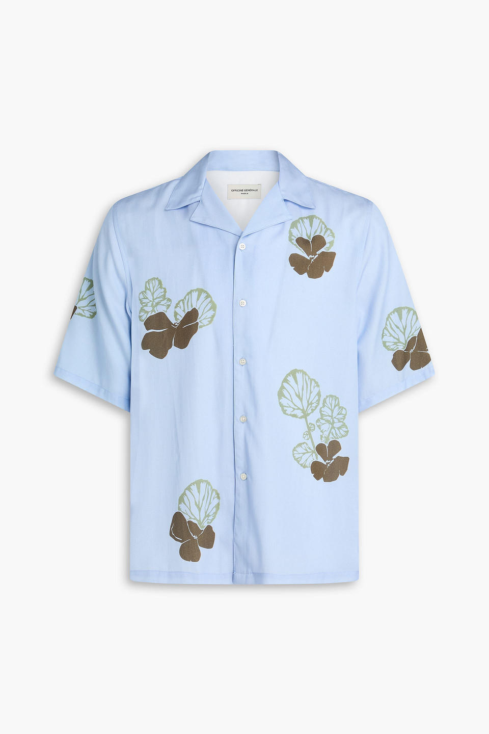 officine générale - eren floral-print lyocell shirt - blue - s