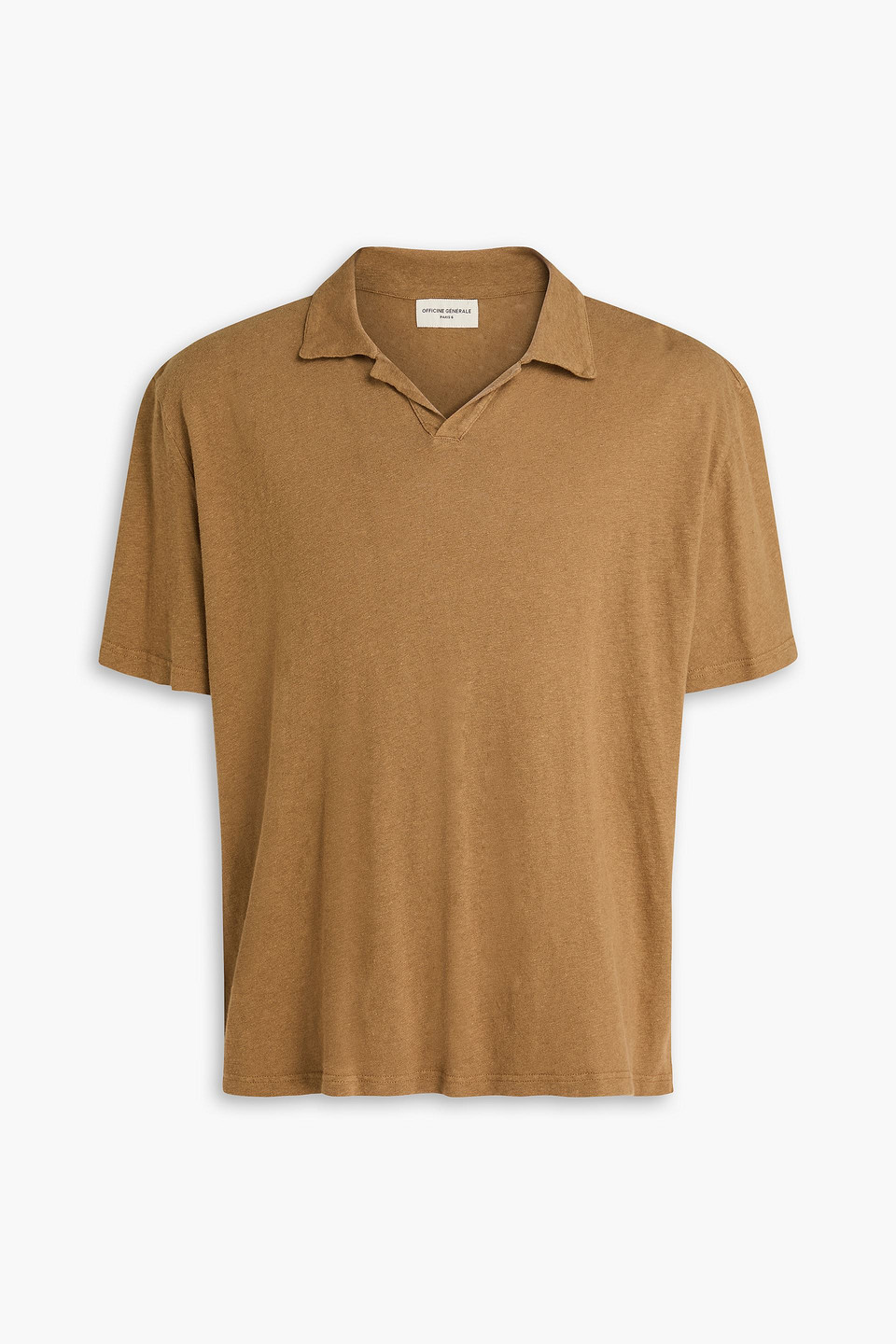 officine générale - simon cotton and linen-blend polo shirt - brown - m