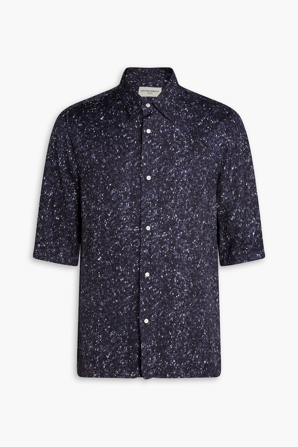 officine générale - eloi printed twill shirt - blue - s