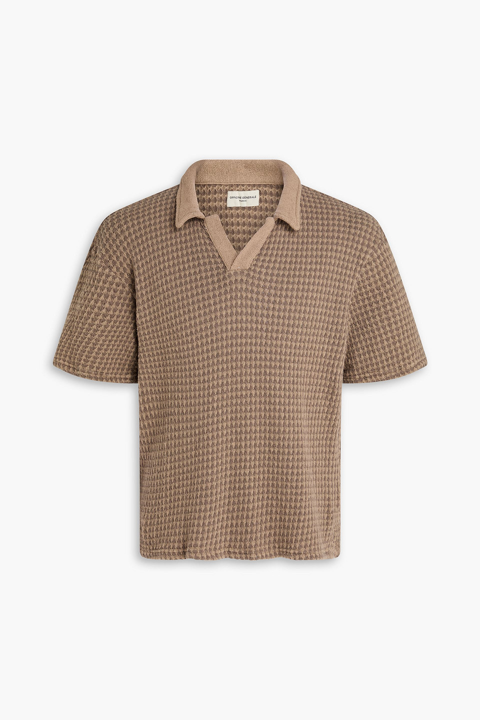 officine générale - pele jacquard-knit cotton polo shirt - brown - xs