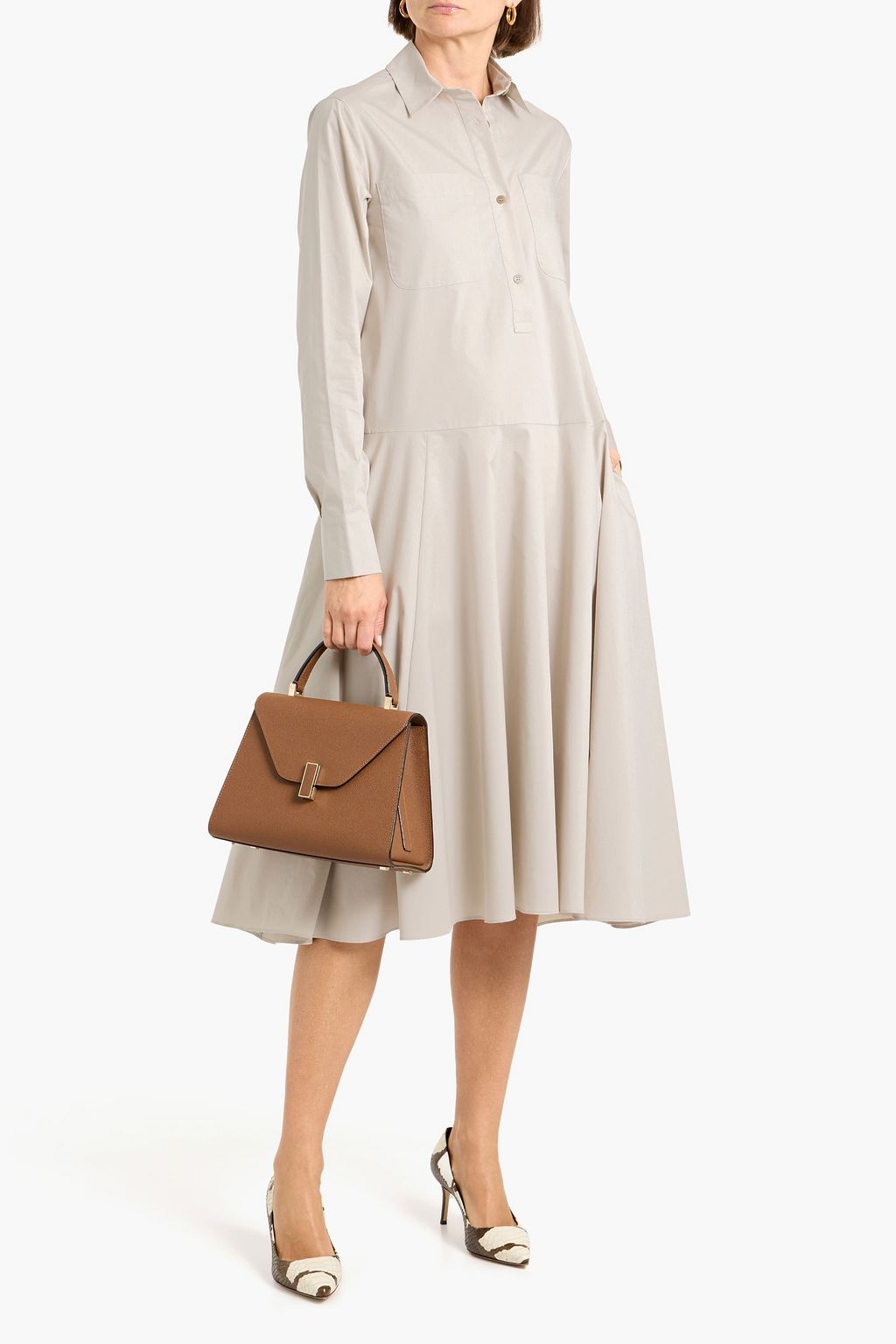 beige midi shirt dress Donna Karan Printed Shirtdress - Multi - Size 12