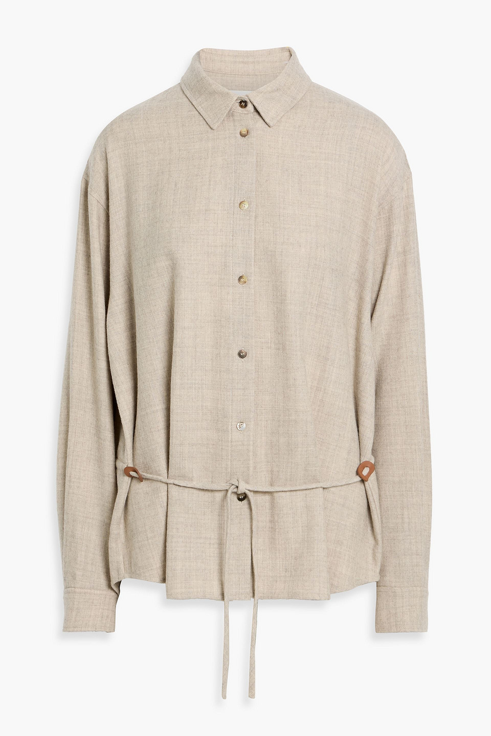 Le 17 Septembre Tie-detailed Wool-flannel Shirt In Brown