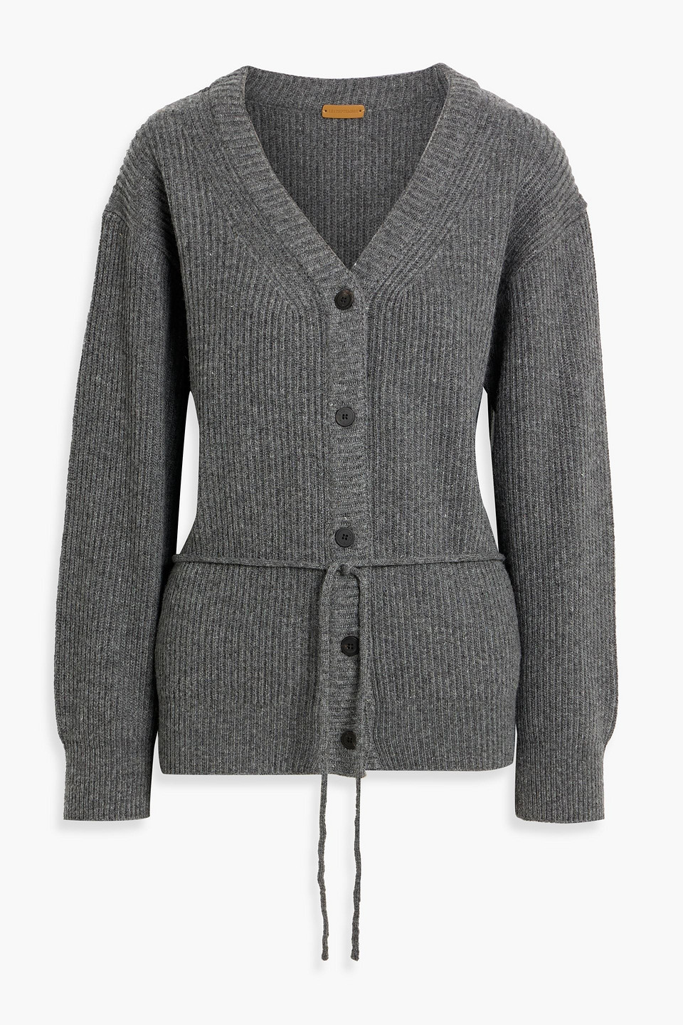Le 17 Septembre Tie-detailed Ribbed Wool-blend Cardigan In Gray